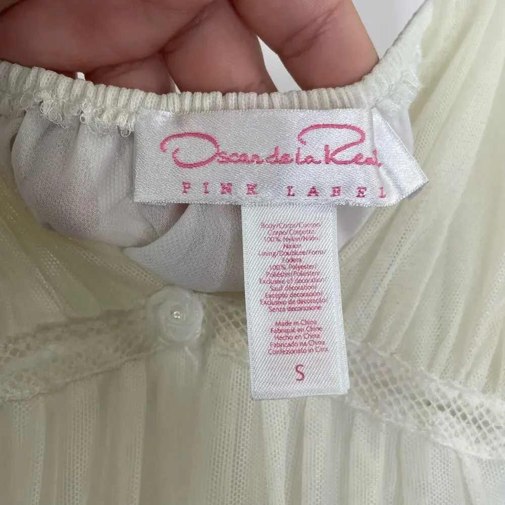 Oscar de la Rental Pink Label ivory sheer chemise night slip Small embroidered